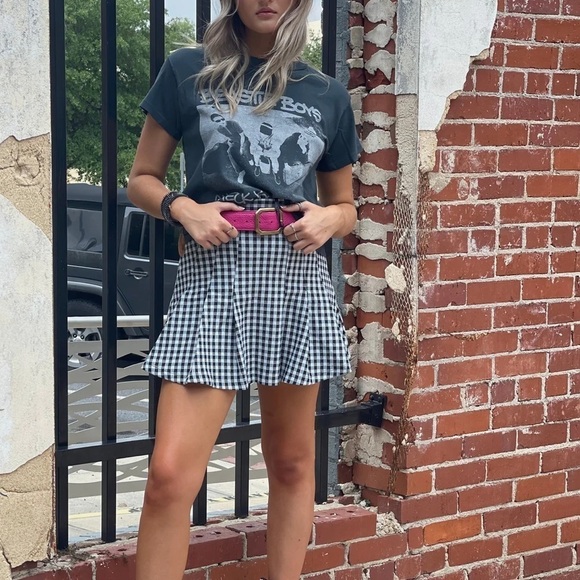 Free People Honey Pleated Skirt Black / Blue Combo Size 4 - Picture 5 of 10